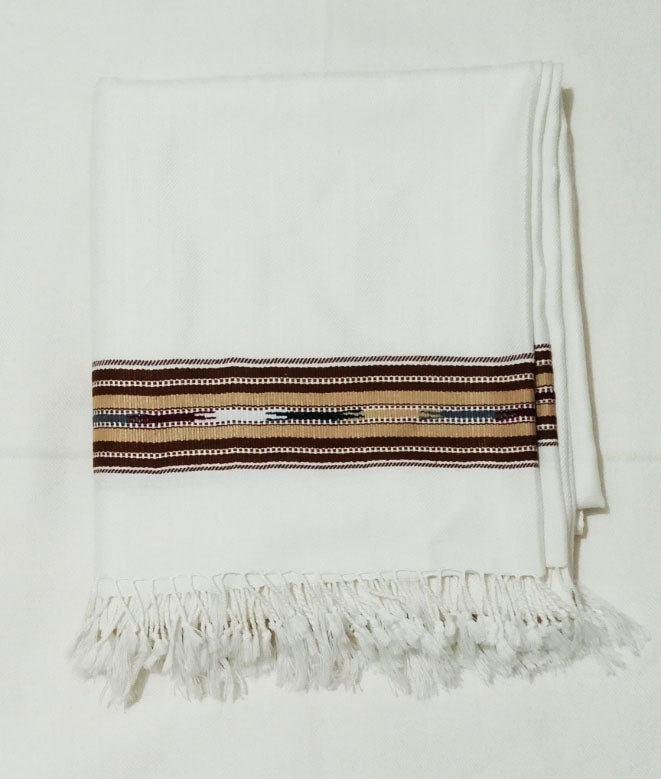 Premium Quality Handmade White Woolen Shawl-Double Border