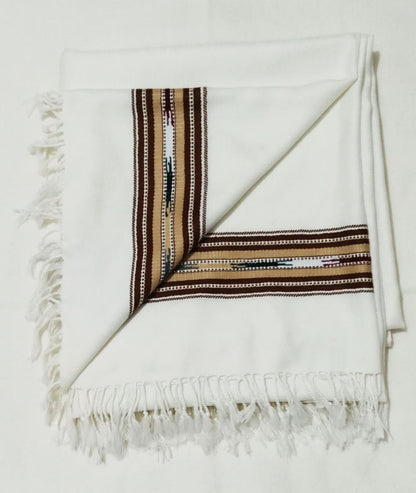 Premium Quality Handmade White Woolen Shawl-Double Border